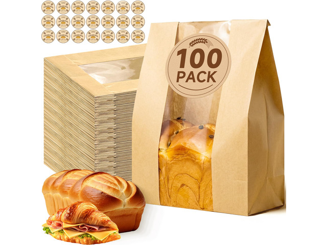 100 Pcs Extra Thick Bread Bags for Homemade Bread with Clear Window Extra Heavy Duty Sourdough Bread Bags for Storage of Bread,Cookies & Snacks,...