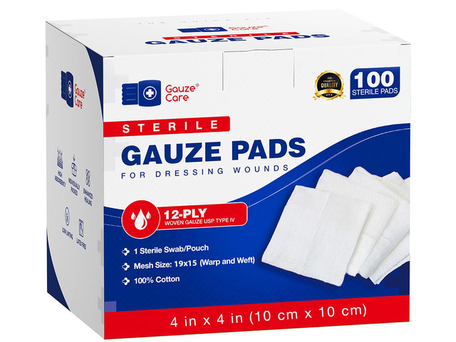 100pc Large Sterile Pads 4x4 Sterile for Wounds Bulk - 12ply Woven Sponges - USP IV Breathable Mesh 4x4 Pads Sterile for Enhanced Absorption -...