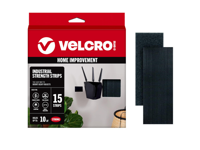 Heavy Duty Strips with Adhesive, Black, 4x2 in Strips, 15 pk Stick On Adhesive Fasteners For Mounting And Securing Items, 10 lb Industrial Strength...
