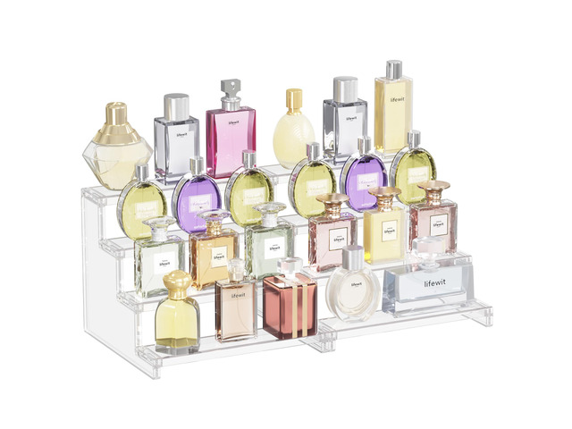 Perfume Organizer, Cologne Stand Tool-Free Assembly, 9', 2 Pcs Clear Display Riser Shelf for Makeup, Skincare, Nail Polish, Spice, Figure, Bedroom...