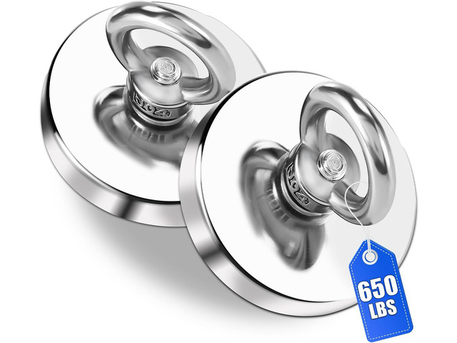 Fishing Magnets with Countersunk Hole 2.95 inch 650LBS Pulling Force 2 Pack Strong Lifting Magnet Neodymium Rare Earth Eyebolt for Retrieving in...