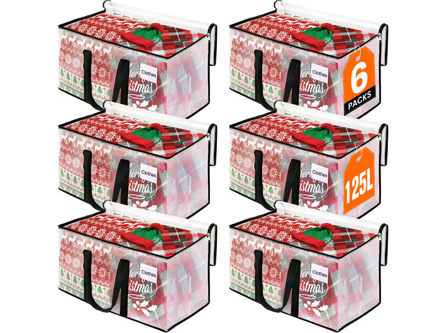 Moving Bags, Heavy Duty Large Storage Bags, 125L, 6 Pack, Clear Water-Resistant Packing Bags with Reinforced Handles & Dual Zippers, Foldable...