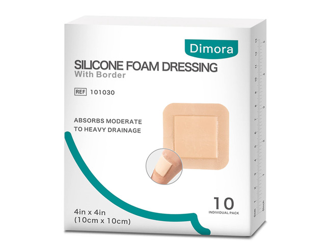 Silicone Foam Dressing with Border Adhesive 4'x4'10 Pack Megasorb 5-Layer No Leaking Waterproof Gentle Border for Wound Care Breathable Banage Pads
