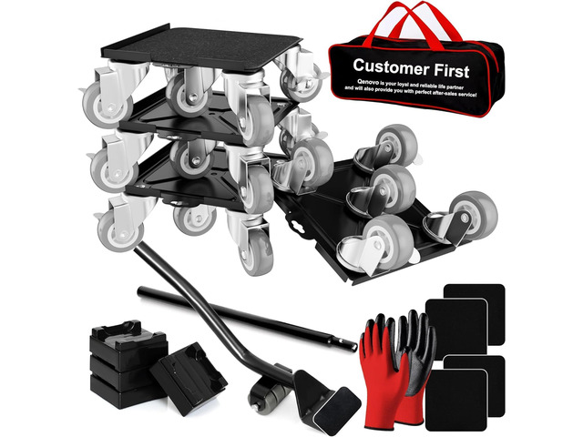Furniture Movers with 5 Wheels, Heavy Duty Furniture Dolly 1500 LBS Heavy Duty, 5-Wheel Stability, Carbon Steel Frame, Locking Brakes, Anti-Slip...