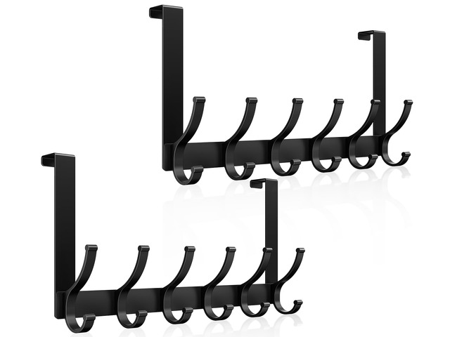 Over The Door Hooks, Door Hanger Hooks for Hanging, Over The Door Towel Racks for Bathroom, Coat Rack Door Towel Hanger Towel Hooks (2Pack, Black)