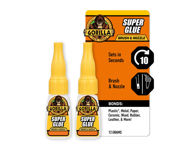 Super Glue with Brush & Nozzle Applicator, Clear, 12 g, 2-Pack All Purpose, Fast Setting for Projects and Repairs, Anti-Clog Cap, Ideal for Wood,...