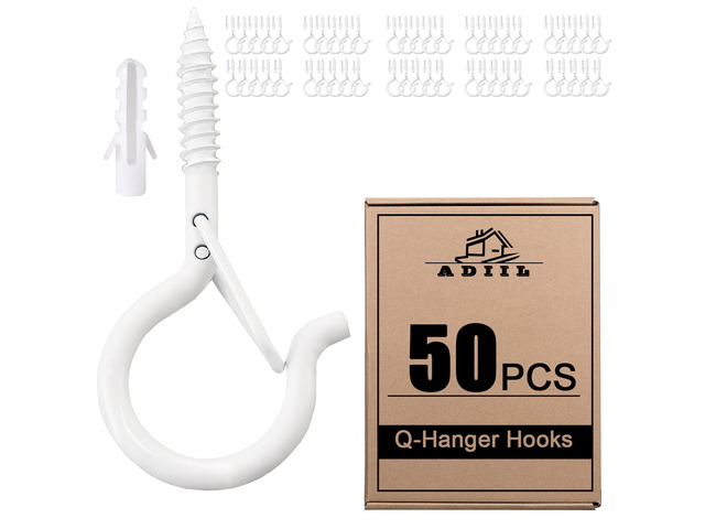 Q Hanger Ceiling Screw Hooks for Hanging Outdoor String Light, Plants 2.2 Inches Windproof Cup Eye Hooks with Safety Buckle for Hanging Basket...