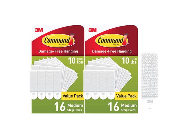 10 lb Medium Picture Hanging Strips, Damage-Free Picture Hangers, No Tools Wall Hanging for Home Decor, White Adhesive, 32 Pairs