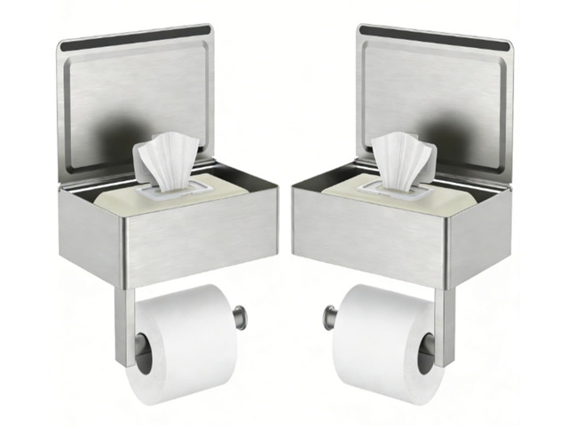 Toilet Paper Holder with Shelf, Wall-Mounted Modern Wipes Dispenser Brushed Nickel 2 Pack Toilet Paper Holder with Storage Fits Wipes, Sanitary...