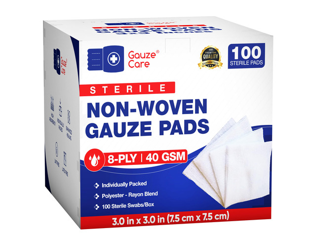 Thick Non-Woven Sterile 3x3 Pads Pack of 100 8-ply Sponges Individually Packed, Soft and Lint-Free Medical Pads for Enhanced Absorption and Wound...