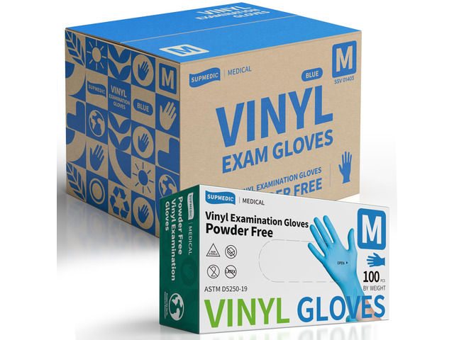 Vinyl Medical Exam Gloves, Latex & Powder-Free Disposable, Blue VINYL+ Powder-Free Latex-Free Medical Grade Cooking Cleaning Food Prep Examination...