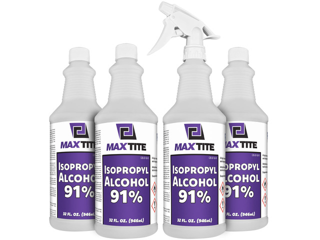 91% Isopropyl Alcohol (1 Gallon (4 Pack, 32 fl oz) - Includes Heavy-Duty Spray Nozzle - Made in USA