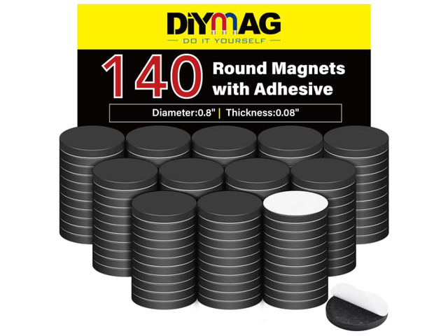 Magnets with Adhesive Backing, 140P Flexible Fridge Magnetic Dots 0.8 x 0.08 Classroom Must Have Round Magnetic Tape Flexible Sheets for Crafts...