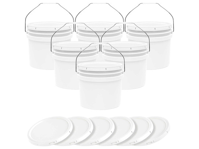 3.5-Gallon White Bucket Pail Container with Lid Food Grade Heavy-Duty Approx 90 MIL Extra Durable Metal Handles with Plastic Grip Multi-Use...