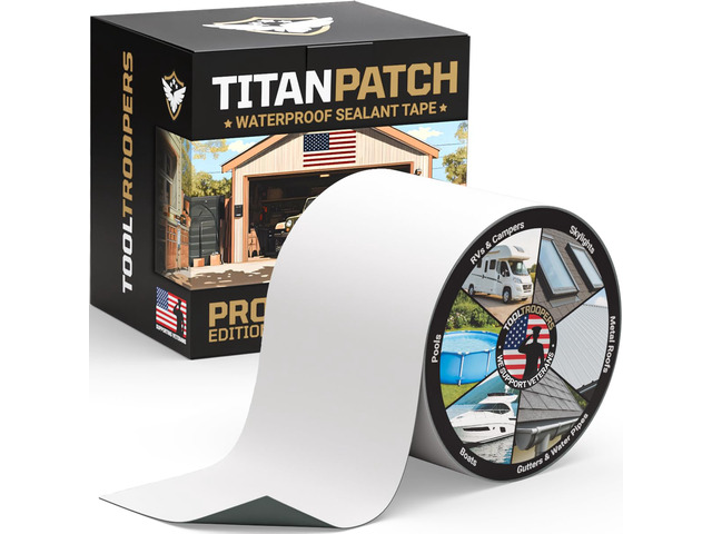 TITANPATCH PRO Waterproof Sealant Tape White 4' x10' Stops Leaks Fast & Stays Sealed for 15+ Years Sticks to RVs, Roofs, Pools, Boats, Gutters ...