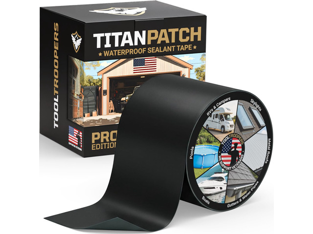 TITANPATCH PRO Waterproof Sealant Tape Black 4' x20' Stops Leaks Fast & Stays Sealed for 15+ Years Sticks to RVs, Roofs, Pools, Boats, Gutters ...