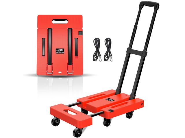 Folding Hand Truck, 500 LB Heavy Duty Luggage Cart, Orange Utility Dolly Platform Cart with 6 Wheels & 2 Elastic Ropes for Luggage, Travel, Moving,...