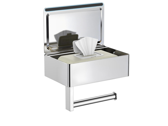 Toilet Paper Holder with Shelf, Wall-Mounted Modern Wipes Dispenser Chrome Toilet Paper Holder with Storage for Bathroom Fits Wipes, Sanitary...