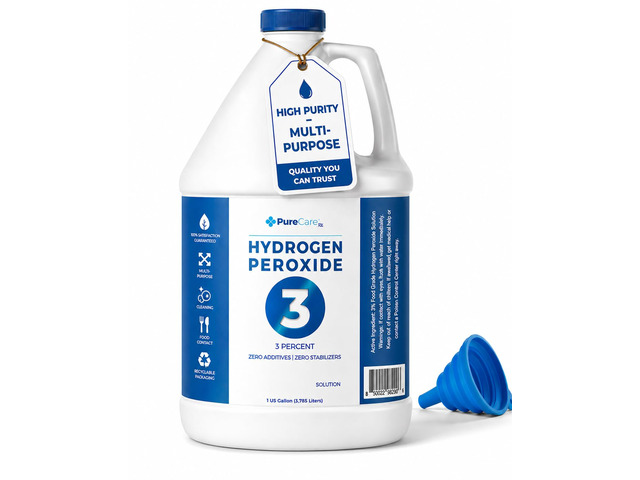 3% Food Grade Hydrogen Peroxide (1 Gallon) - No Added Stabilizers - Made in The USA derived from 35% Food Grade Hydrogen Peroxide
