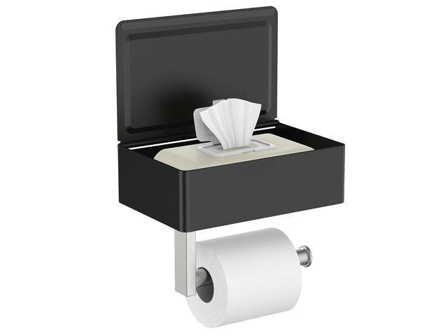 Toilet Paper Holder with Shelf, Wall-Mounted Modern Wipes Dispenser Black & Brushed Nickel Toilet Paper Holder with Storage Fits Wipes, Sanitary...