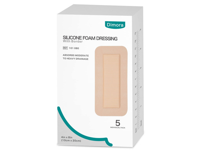 Silicone Foam Dressing with Border Adhesive 4'x8' Waterproof Wound Dressing Bandage for Wound Care 5 Pack