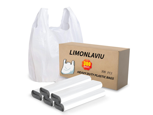 Plastic Bags - 300 Pack (11.5'x 6.5' x 21') with Handles for Small Business, Restaurants, Grocery & Trash
