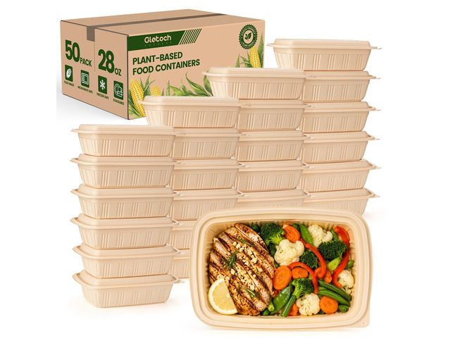 100 Piece (50 Pack) Meal Prep Containers with Lids, 28 oz Cornstarch Food Storage Containers Plant-based Lunch Box for Salad,BPA Free Plastic Take...