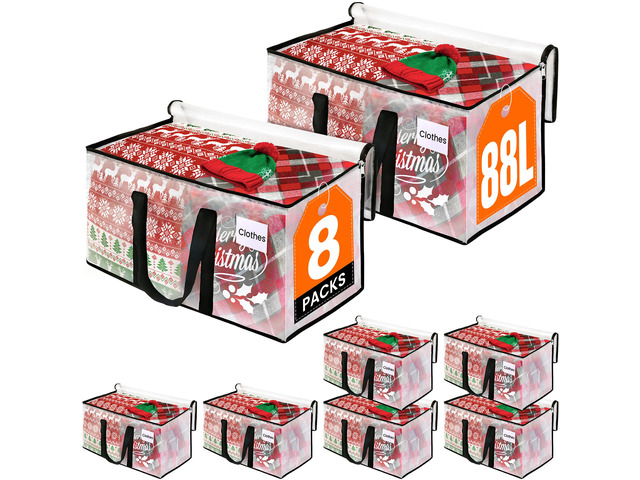 Moving Bags, Heavy Duty Large Storage Bags, 88L, 8 Pack, Clear Water-Resistant Packing Bags with Reinforced Handles & Dual Zippers, Foldable...