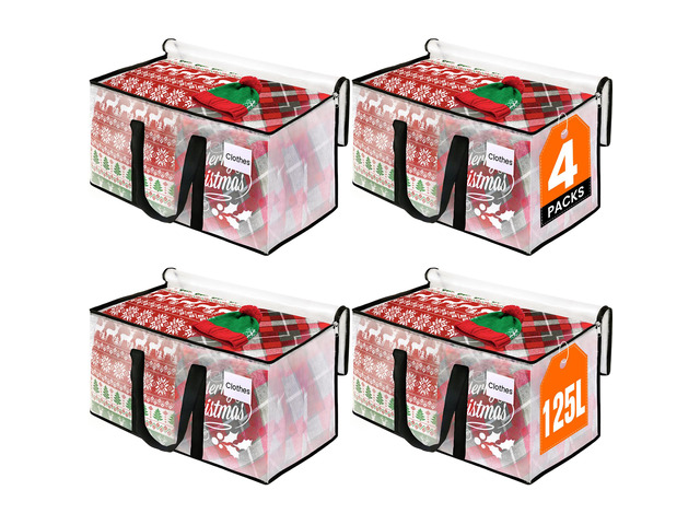 Moving Bags, Heavy Duty Large Storage Bags, 125L, 4 Pack, Clear Water-Resistant Packing Bags with Reinforced Handles & Dual Zippers, Foldable...
