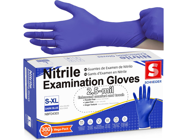 Medical Nitrile Exam Gloves, Powder & Latex Free, Darkblue 300 Ct Disposable for Medical Exams, Cooking, Food Prep, Cleaning, Home, Household Use,...