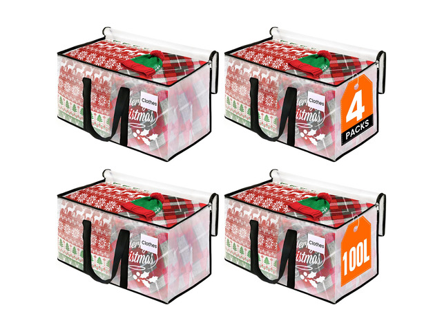 Moving Bags, Heavy Duty Large Storage Bags, 100L, 4 Pack, Clear Water-Resistant Packing Bags with Reinforced Handles & Dual Zippers, Foldable...