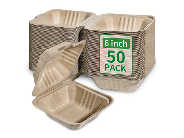 Disposable 50 Pack 6×6 Inch Take Out Lunch Box Containers with Lids Compostable and Eco-Friendly Biodegradable Bagasse To Go Containers, PFAS-Free,...