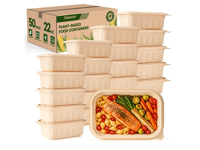 50 Pack (100 Piece) Food Containers with Lids, 22oz Meal Prep Containers Reusable Plant-based Cornstarch Lunch Box BPA Free Small Disposable Take...