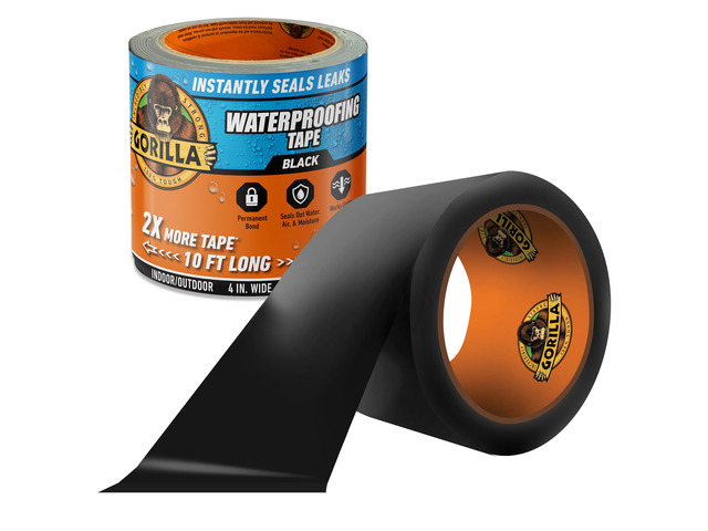 Waterproofing Tape, Permanent, Black, 4' x 10', 1-Pack Weather Resistant Seal for Leaks & Repairs, Air & Moisture Barrier, Bonds Metal, Plastic,...