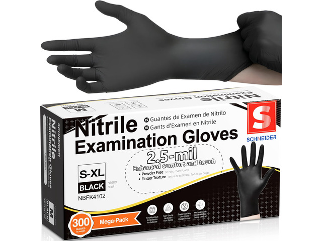 Black Nitrile Gloves, Gloves Disposable Latex Free, Powder Free 2.5-Mil, Medical Exam Glove, Food Safe Gloves, Cooking Gloves, Cleaning Gloves...