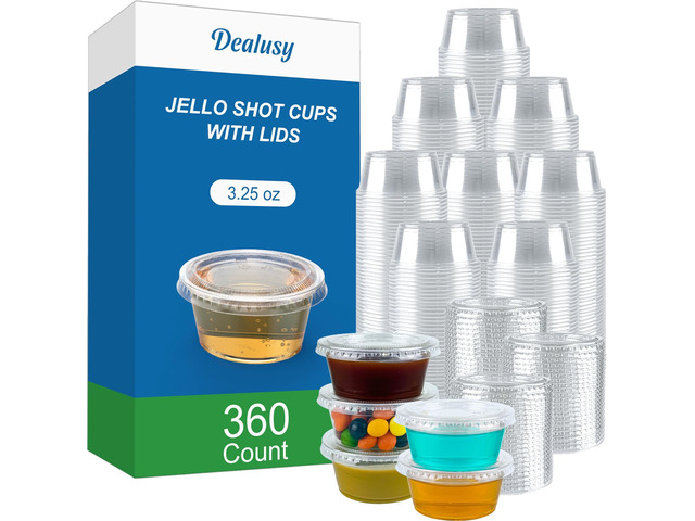 360 Set 3.25 oz Jello Shot Cups with Lids Sturdy & Food Safe Disposable Plastic Portion Condiment Dipping Sauce Cups, Small Containers for Salad...