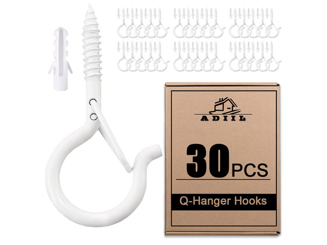 Q Hanger Ceiling Screw Hooks for Hanging Outdoor String Light, Plants 2.2 Inches Windproof Cup Eye Hooks with Safety Buckle for Hanging Basket...