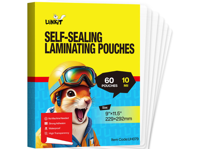 10mil Self Sealing Laminating Pouches 8.5 x 11' 60Pack Double-Sided for Documents, Kids Art, Posters, Crafts - No Heat Machine Need