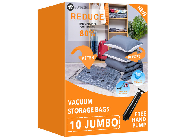 Vacuum Storage Bags for Clothing, 10-Pack, Jumbo Ideal for Bulky Bedding, Comforters, Blankets and Winter Clothing; Great for Closets, Moving and...
