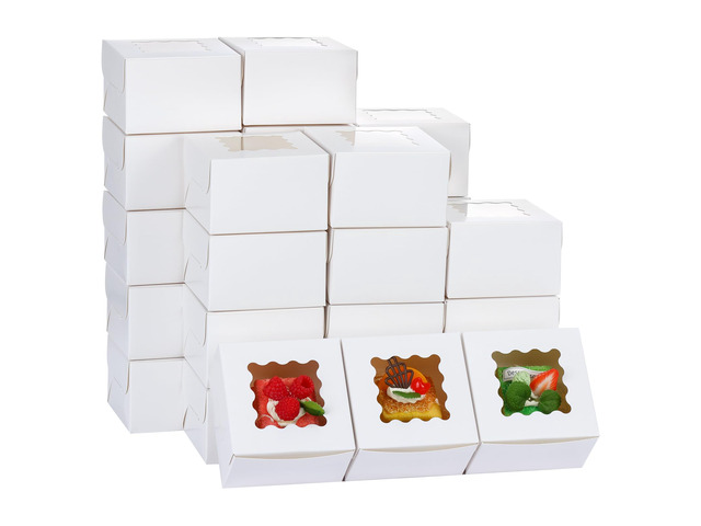 200pcs Small Cookie Boxes with Window,4x4x2.5In Brown Bakery Boxes Food-grade Treat Boxes, Dessert Boxes for Small Cookies, Treats, Desserts,...