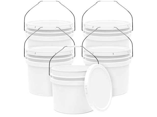 3.5-Gallon White Bucket Pail Container with Lid Food Grade Heavy-Duty Approx 90 MIL Extra Durable Metal Handles with Plastic Grip Multi-Use...