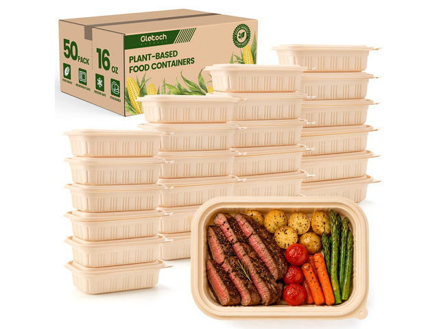 100 Piece (50 Pack) Meal Prep Containers with Lids, 16 oz Cornstarch Small Food Storage Containers Plant-based Lunch Box for Salad, BPA Free...