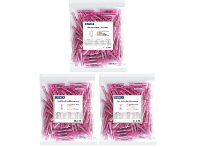 Heat Shrink Butt Connectors, 22-16 AWG 100 Pcs Red Marine Grade Insulated Crimp Wire Connectors, Waterproof Electrical Connectors Butt Splice for...