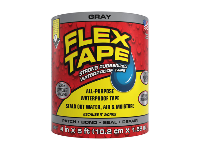 Strong Rubberized Waterproof Tape, Gray, 4 in x 5 ft, 1-Pack Patch, bond, seal, repair, works underwater, strong adhesive, roof leaks, gutters,...