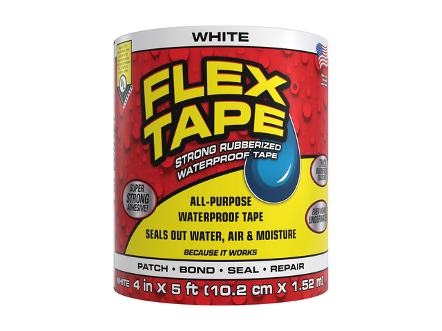 Strong Rubberized Waterproof Tape, White, 4 in x 5 ft, 1-Pack Patch, bond, seal, repair, works underwater, strong adhesive, roof leaks, gutters,...
