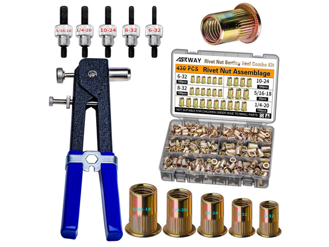 Imperial Rivet Nut Tool Kit 430pcs, SAE Rivet Nut Combination SAE Threaded Rivet Nut5/16-181/4-2010-248-326-32, Suitable for Automotive, Marine and...