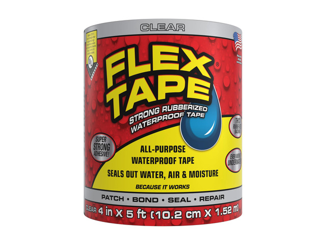 Strong Rubberized Waterproof Tape, Clear, 4 in x 5 ft, 1-Pack Patch, bond, seal, repair, works underwater, strong adhesive, roof leaks, gutters,...