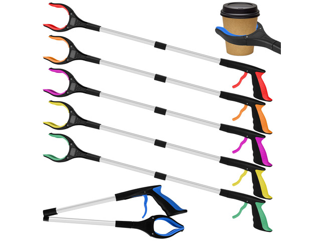 6-Piece Heavy-Duty Trash Collection Tool - 32-Inch Lightweight Telescopic Grabber Ergonomic Handle, Non-Slip Grip Multi-Purpose Mobility Aid for...