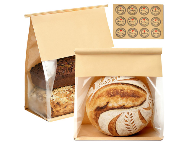 50 Pack Extra Large Paper Bread Bags for Homemade Bread Sourdough Bags, 12.2x10.6x6.1 Inches Resealable Tin Tie Tab Lock Bakery Loaf Bag with...