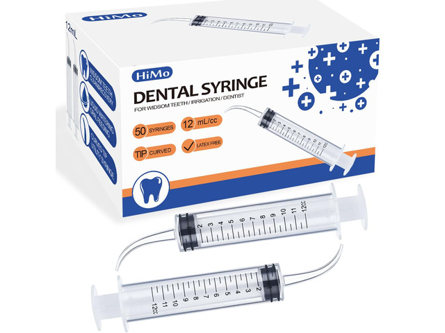 Wisdom Teeth Syringes, 50 Pack Irrigation Dental Syringes with Measure Scale & Curved Tip for Dental Care Liquid Oral Tonsil Stone
